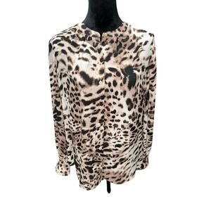 Express Women’s Shirt Button up Long Sleeve Relaxed Fit Animal Print Mob Wife L